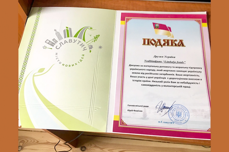 «Limbažu fonds» saņēmis pateicību par atbalstu Ukrainai
